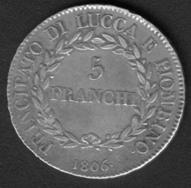 Лукка и Пьомбино 5 франчи 1806 AU AG